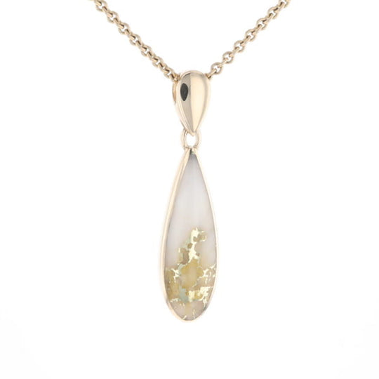 Gold Quartz Pendant Tear Drop Inlaid Design G2