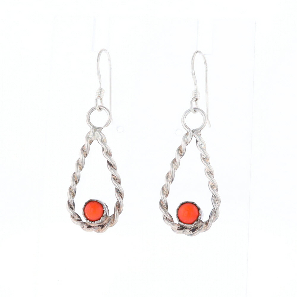 Native American Tear Drop Twist Coral Earrings