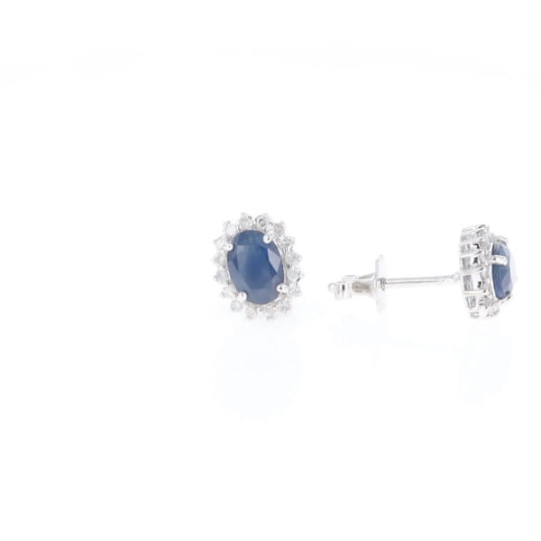 Oval Blue Sapphire Earrings With Halo