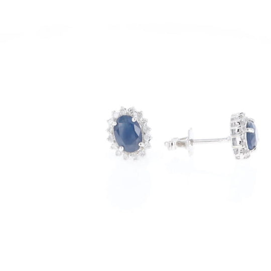 Oval Blue Sapphire Earrings With Halo