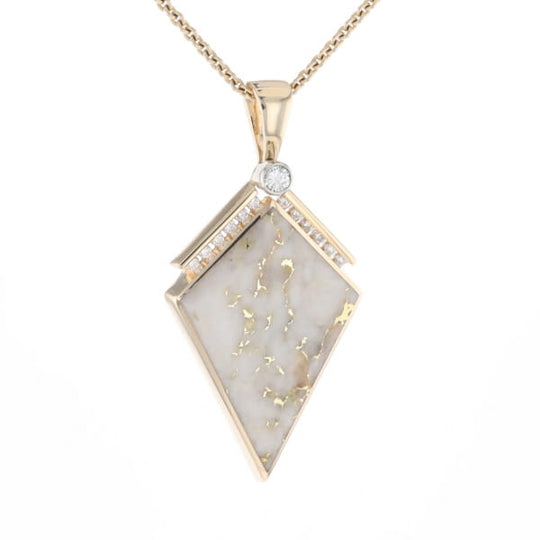 Gold Quartz Necklace Kite Shape Inlaid Pendant with .27ctw Diamonds