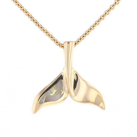 Whale Tail Necklaces Single Sided Gold Quartz Inlaid Sea life Pendant