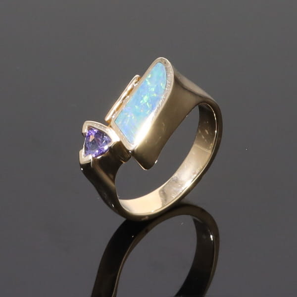 Opal Rings Geometric Inlaid with Tanzanite and .08ctw Round Diamonds