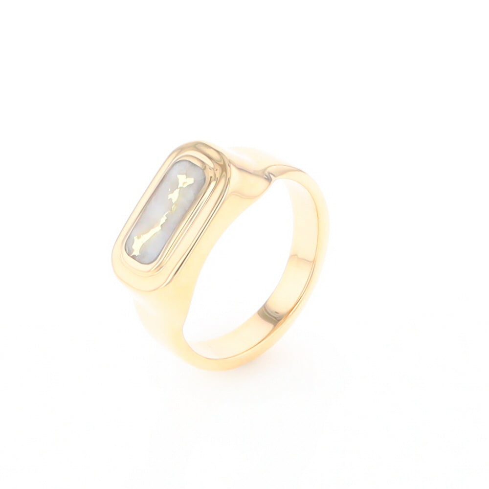 Gold Quartz Ring Oval Inlaid Design - G2