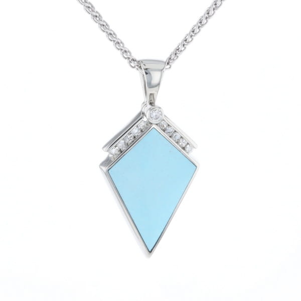 Sleeping Beauty Turquoise Kite Shaped Inlaid Pendant with 0.19ctw Diamonds