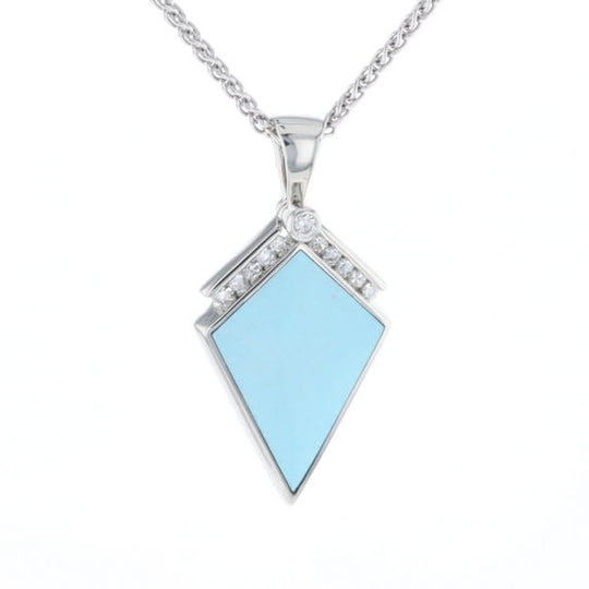 Sleeping Beauty Turquoise Kite Shaped Inlaid Pendant with 0.19ctw Diamonds