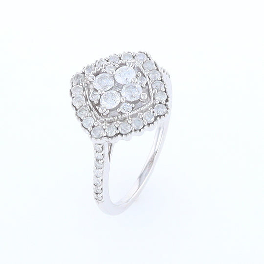 Square Diamond Cluster Milgrain Ring White Gold