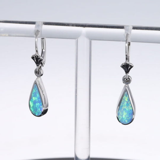 Opal Earrings Tear Drop Inlaid Design Lever Backs
