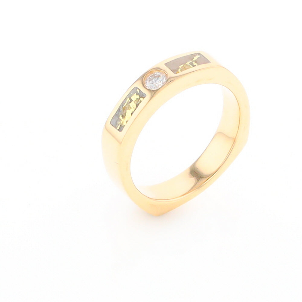 Gold Quartz Ring Double Sided Inlaid Design with .10ct Round Diamond G2