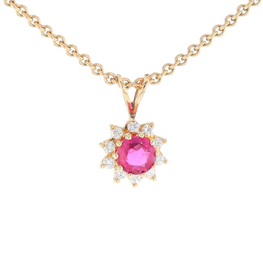 Ruby Pendant with Diamond Halo