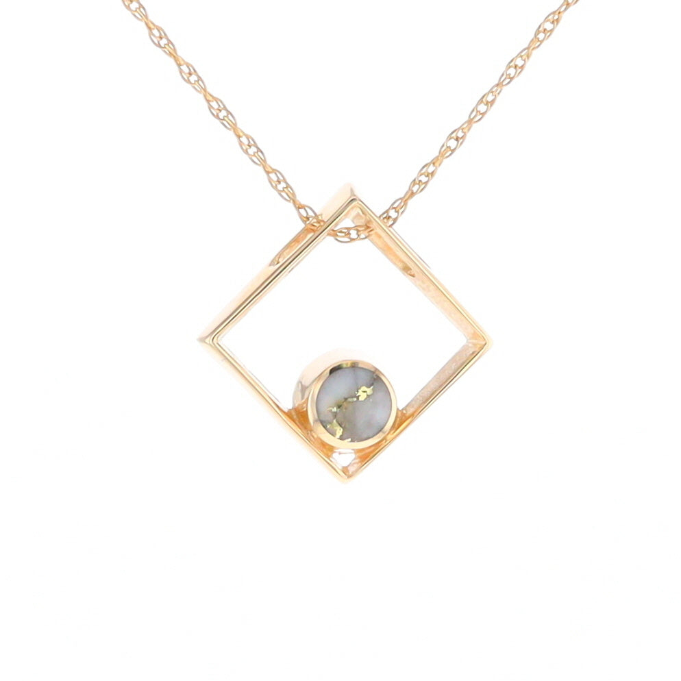 Open Square Gold Quartz Round Inlaid Pendant