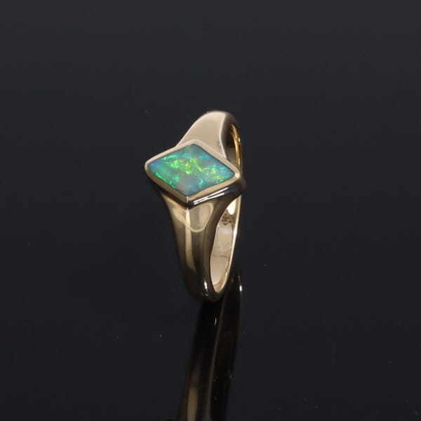 Ethiopian Opal Rings Diamond Shape Inlaid Design