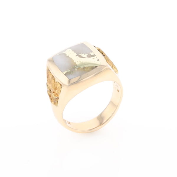 Gold Quartz Ring Double Side Natural Nuggets Rectangle Inlaid Center G1