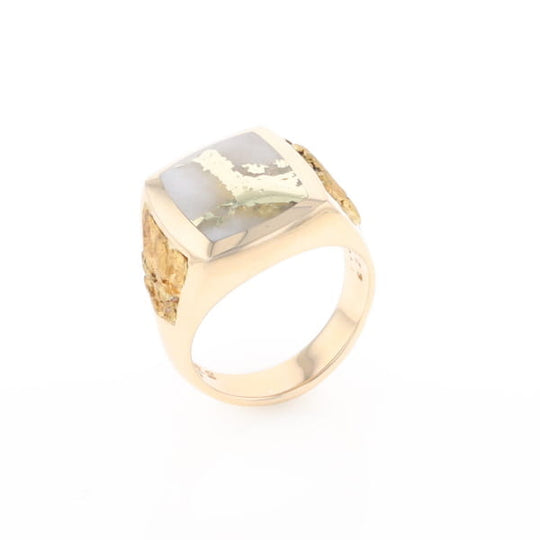 Gold Quartz Ring Double Side Natural Nuggets Rectangle Inlaid Center G1