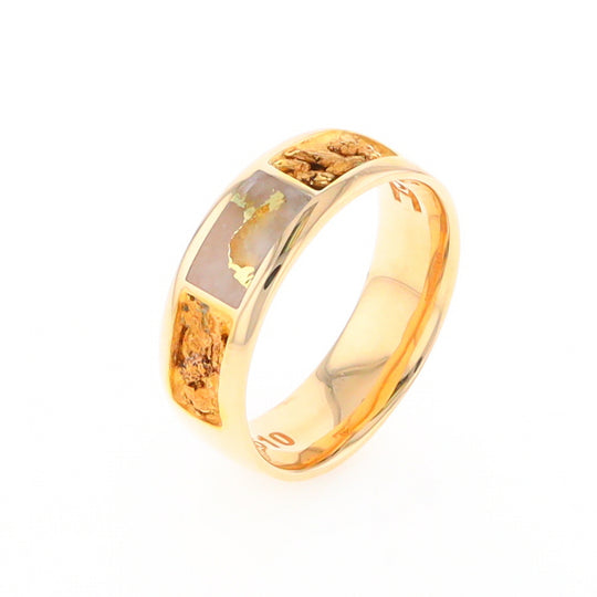 Gold Quartz Ring Rectangle Inlaid with Natural Nugget Sides