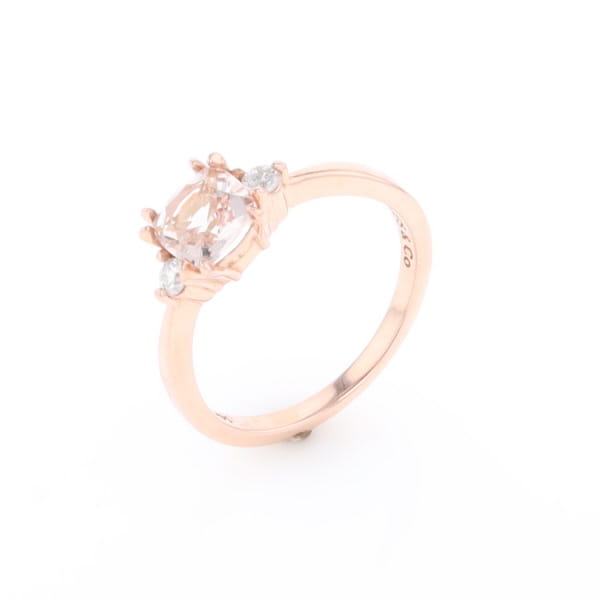 Morganite 1ct Cushion Cut  and Diamond Three Stone Engagement Ring