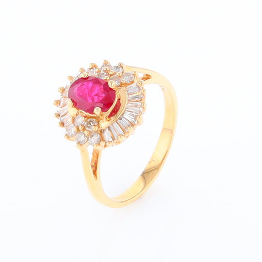 Oval Ruby Ring with Mixed Diamond Halo