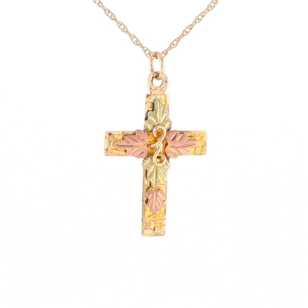 Black Hills Gold Green & Rose Leaf Cross