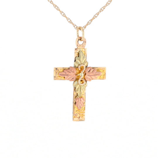 Black Hills Gold Green & Rose Leaf Cross