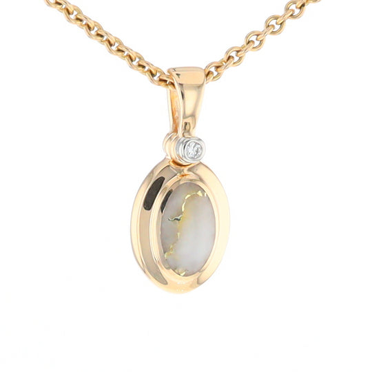 Gold Quartz Oval Inlaid Pendant with .02ct Diamond