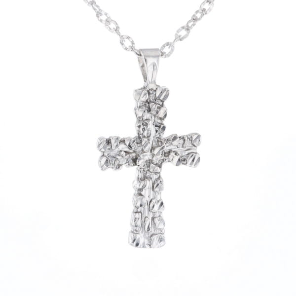 Sterling Silver Nugget Pattered Cross Necklace