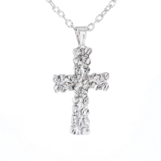 Sterling Silver Nugget Pattered Cross Necklace