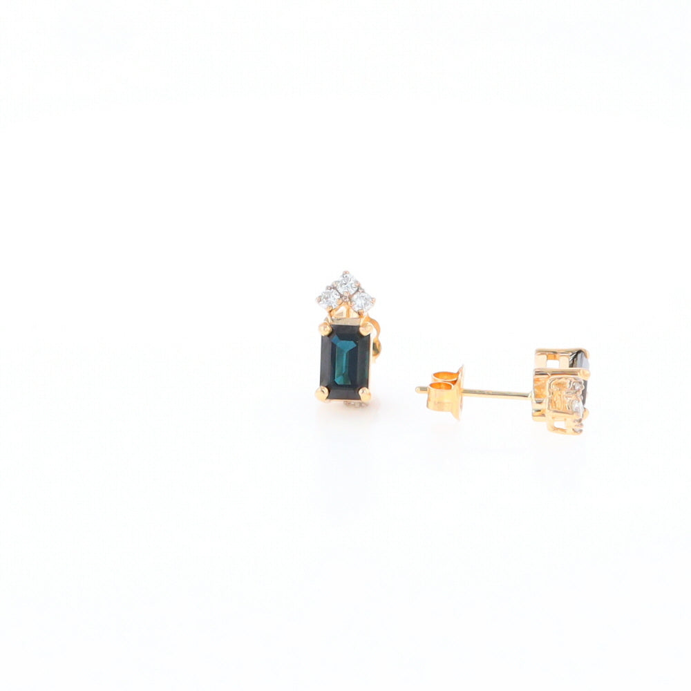 Rectangle Blue Sapphire Stud Earrings