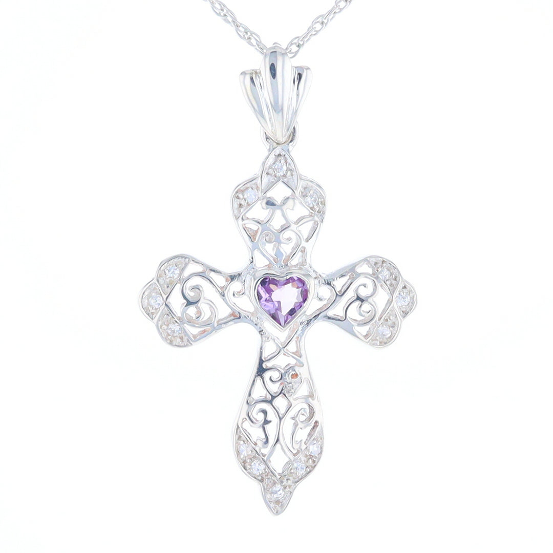 Heart Amethyst Cross Pendant