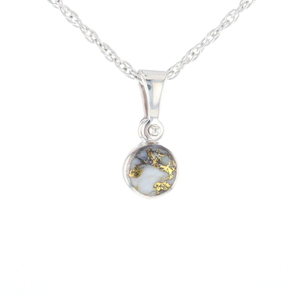 Sterling Silver Gold Quartz Inlaid Circle Pendant - G3