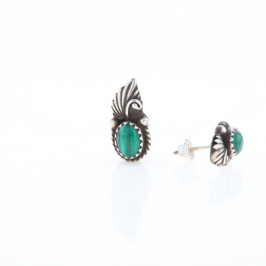 Malachite Feather Stud Earrings