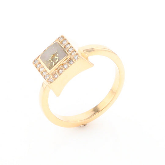 Gold Quartz Ring Square Inlaid Halo .14ctw Diamonds Design