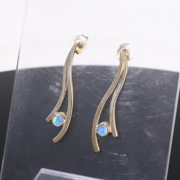 Opal Earrings Round Inlaid Double Curved Bar Design Studs