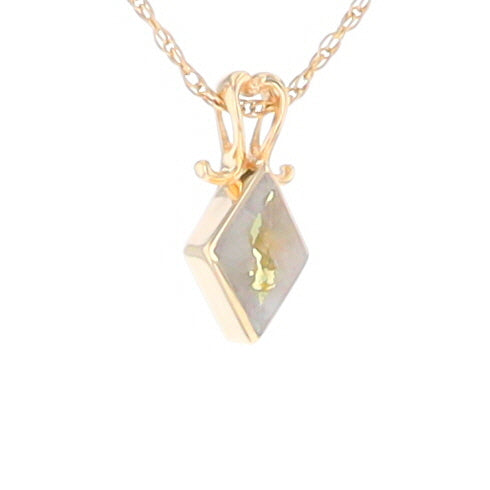 Gold Quartz Necklace, Diamond Shape Inlaid Design Pendant