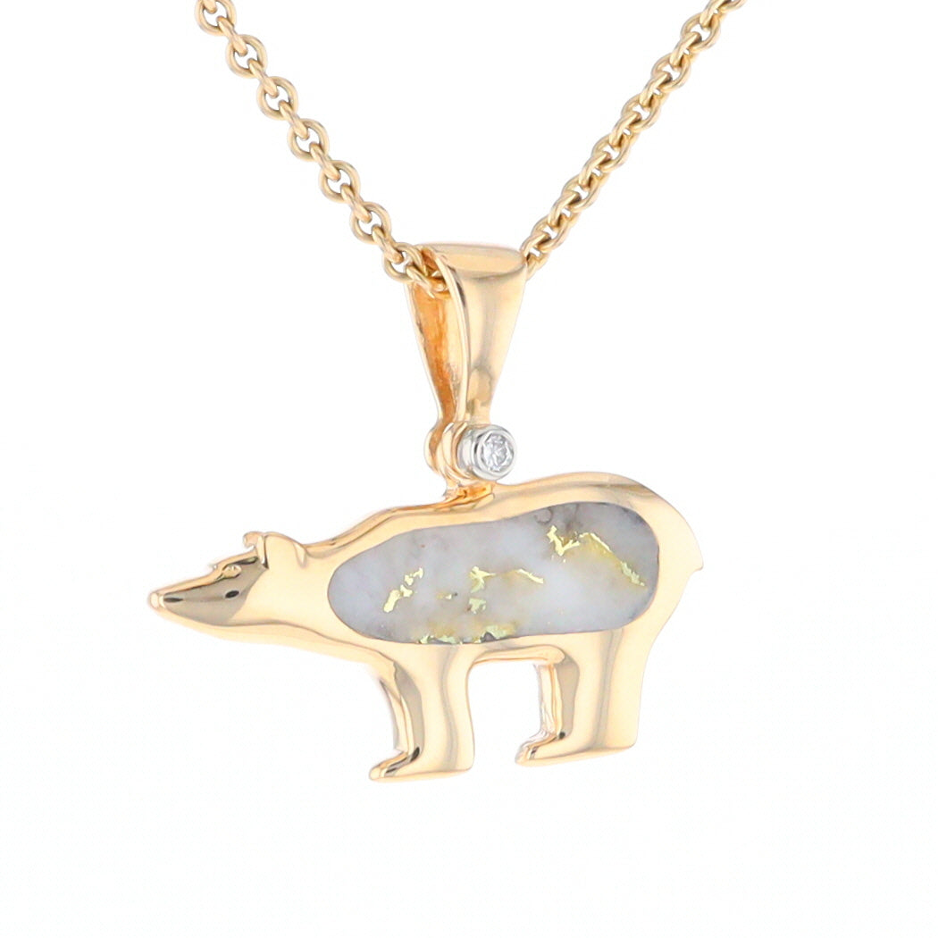 Gold Quartz Inlaid Polar Bear Pendant