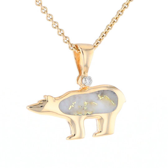 Gold Quartz Inlaid Polar Bear Pendant