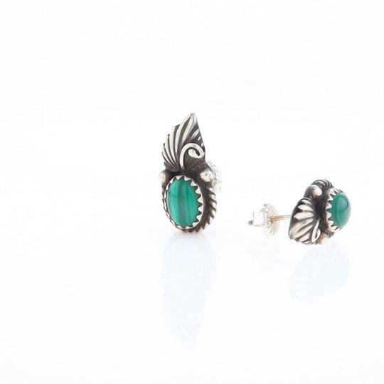 Malachite Feather Stud Earrings