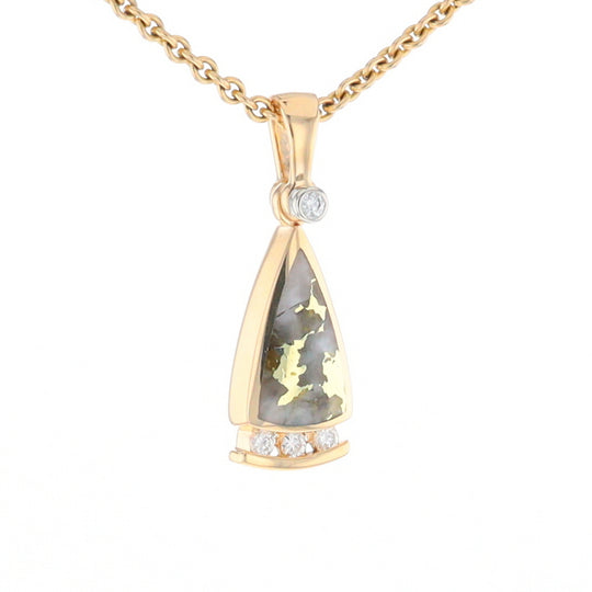 Gold Quartz Triangle Inlaid Pendant with 0.08ctw Diamonds - G2