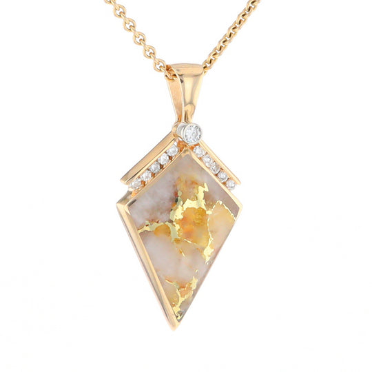 Gold Quartz Kite Shape Inlaid Pendant with 0.19ctw Diamonds (G1)