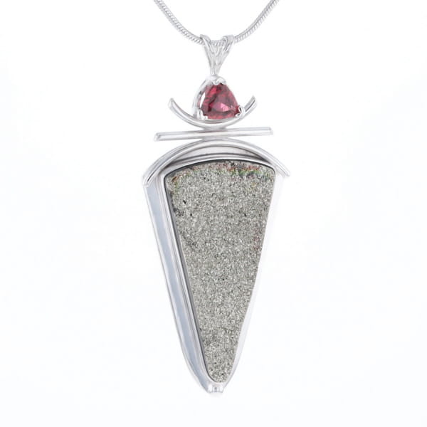 Druzy Quartz & Pink Trillion Tourmaline Necklace