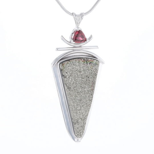 Druzy Quartz & Pink Trillion Tourmaline Necklace