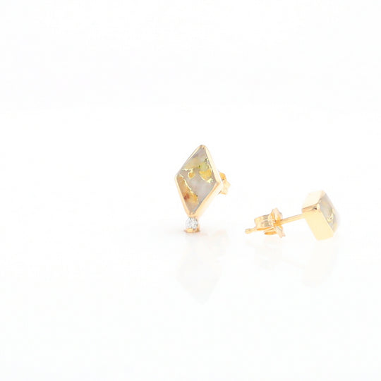 Diamond-Shaped Gold Quartz Inlaid Earrings - G2