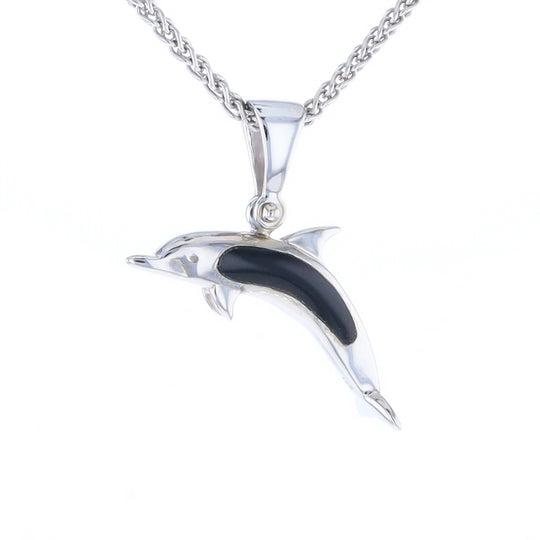 Onyx Inlaid Dolphin Pendant