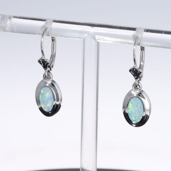 Opal Earrings Oval Inlaid Design Lever Backs