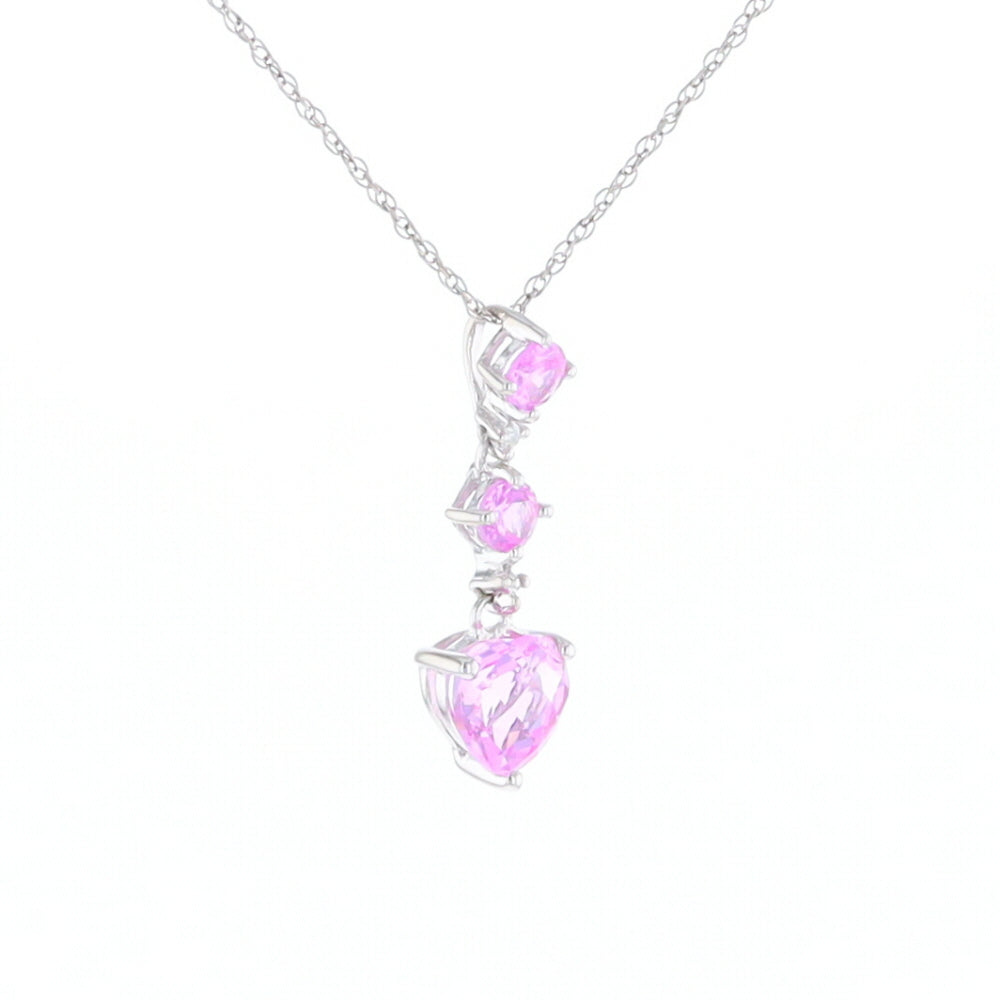 Synthetic Pink Sapphire Dangle Heart Necklace