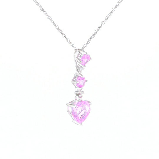 Synthetic Pink Sapphire Dangle Heart Necklace