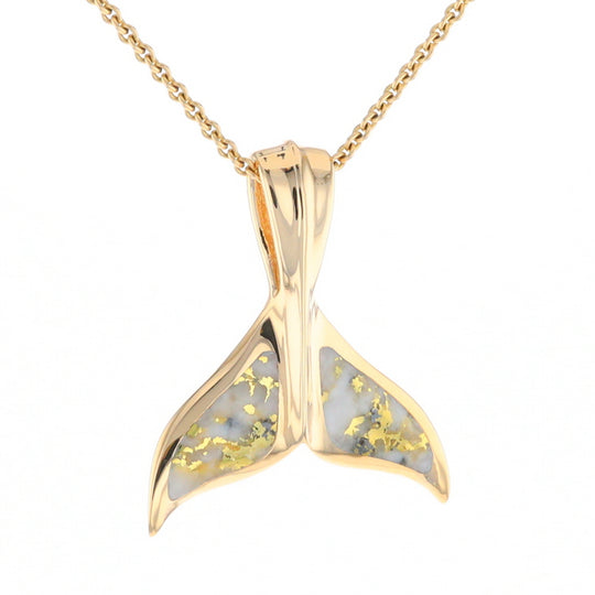 Whale Tail Necklaces Natural Gold Quartz Inlaid Sea Life Pendant