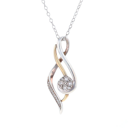 Sterling Silver and 10K Gold Diamond Infinity Swirl Necklace