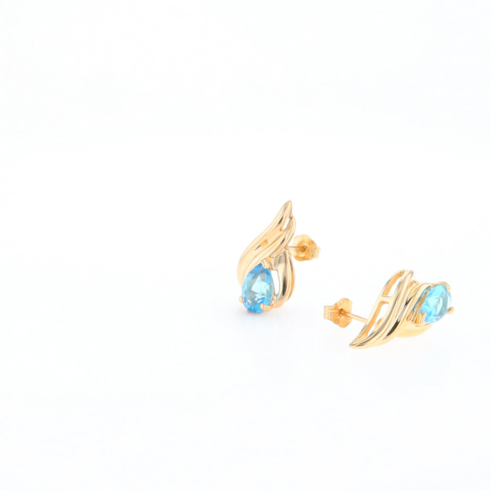 Blue Topaz Swirl Pear Stud Earrings