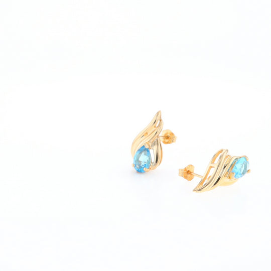 Blue Topaz Swirl Pear Stud Earrings