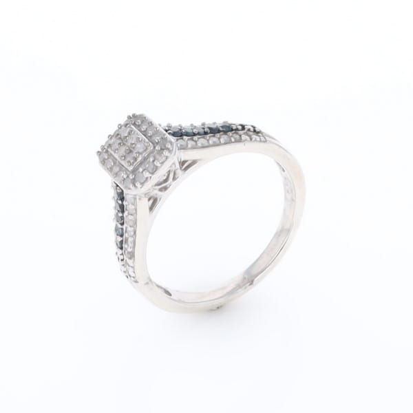 Blue & White Diamond Rectangle Cluster Ring
